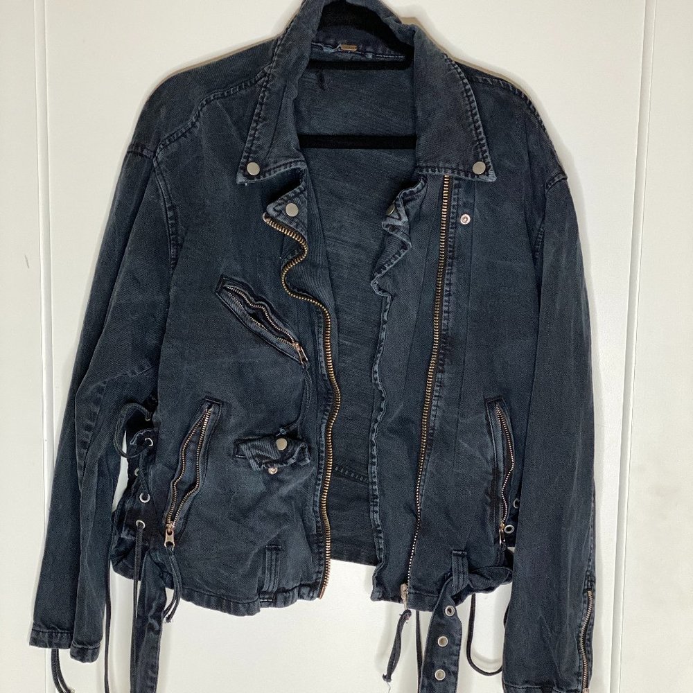 Free People Denim Motorcycle Jacket - XS/S